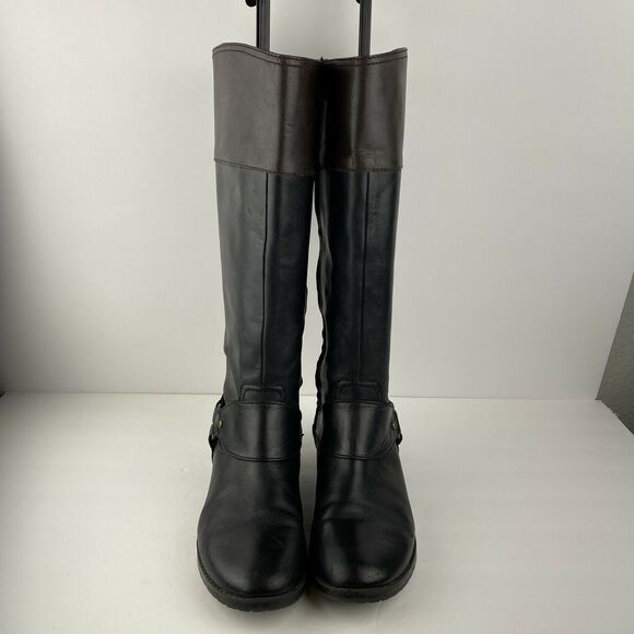 Ralph Lauren Sulita Harness Riding Boots 8 Black Brown Leather Knee High Zip - Picture 4 of 9